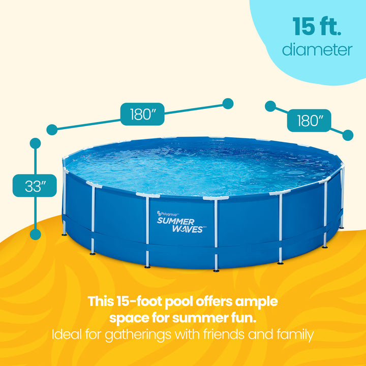 Summer Waves 15 Feet x 33 Inches Metal Frame Above Ground Pool Set with Pump - VMInnovations