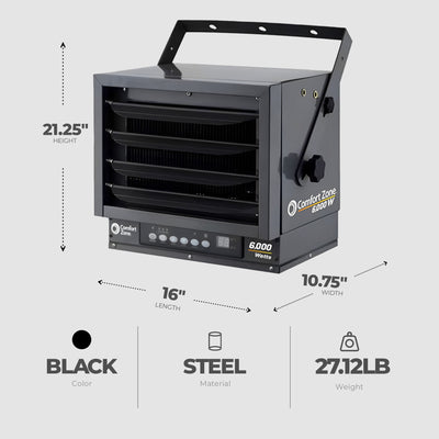 Comfort Zone Ceiling Mount Industrial Heater with 2 Settings and Thermostat