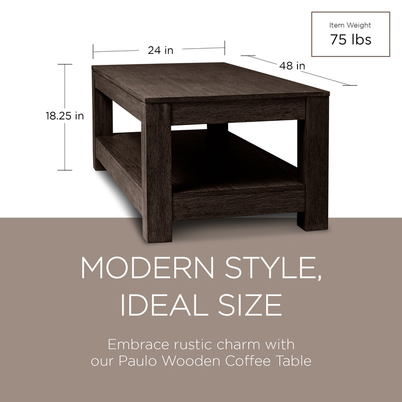 Maven Lane Paulo Wooden Coffee Table in Weathered Brown Finish