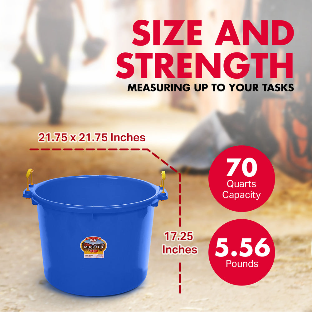 Little Giant 70 Quart Durable and Versatile Utility Muck Tub w/Handles, Blue - VMInnovations