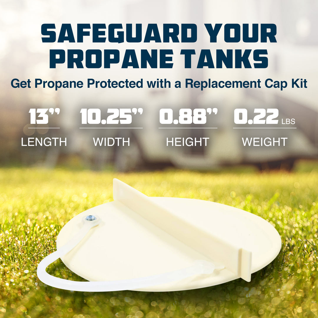 Camco Cap Kit Tank Cover with Caps and Lanyard for RV Propane, Beige (Open Box) - VMInnovations