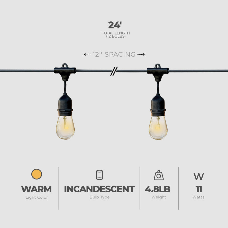 Globe 24ft 11 Watts Dublin Incandescent Vintage String 12 Bulb Lights (Open Box)