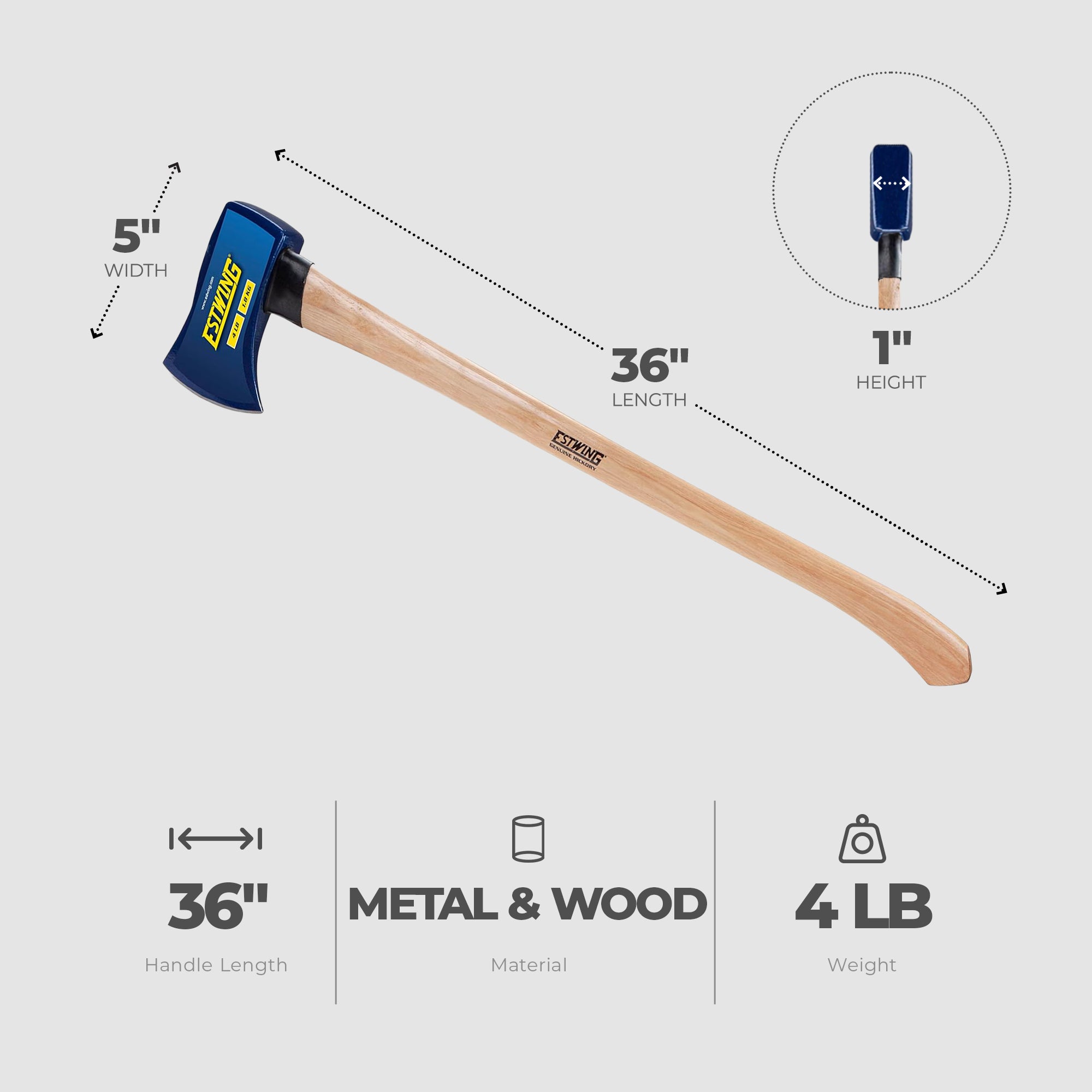 ESTWING 4 Pound 36 Inch Axe w/American Hickory Handle for Cutting and Splitting - VMInnovations