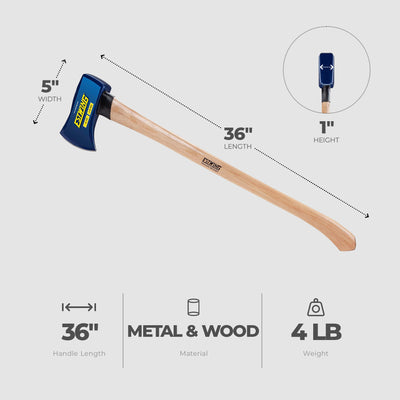ESTWING 4 Pound 36 Inch Axe w/American Hickory Handle for Cutting and Splitting - VMInnovations