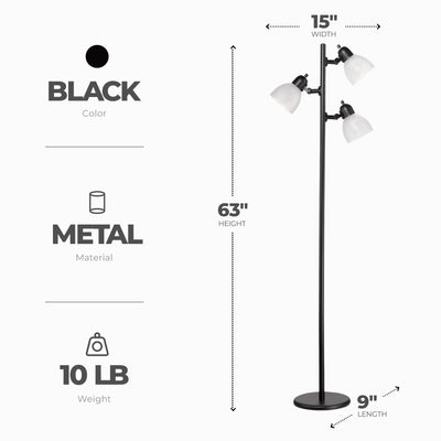 Globe Electric 63 Inch Floor Lamp w/3 Adjustable Rotating LED Spotlights, Black