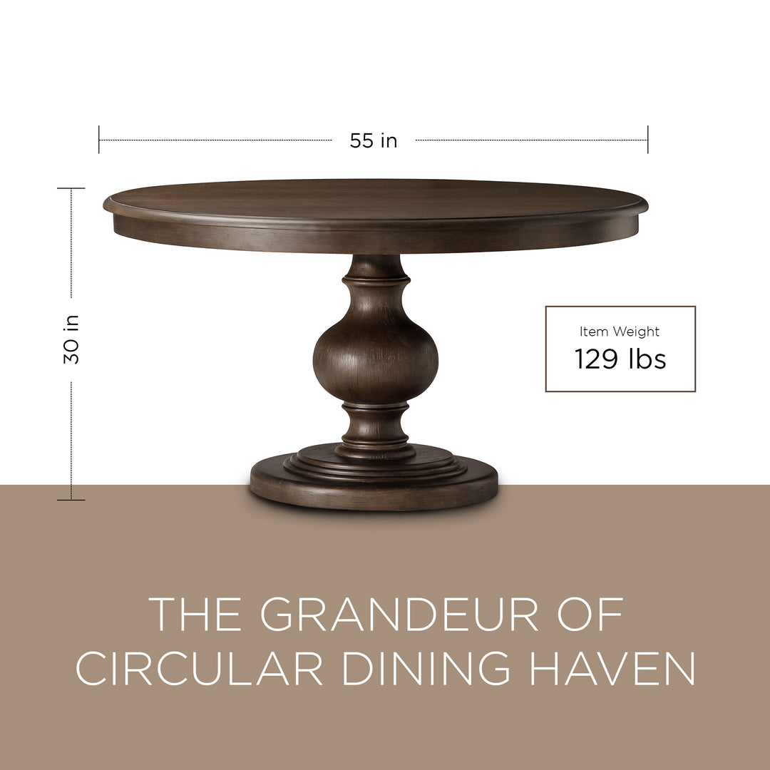 Maven Lane Zola Traditional Round Wooden Dining Table, Antiqued Brown (Open Box) - VMInnovations