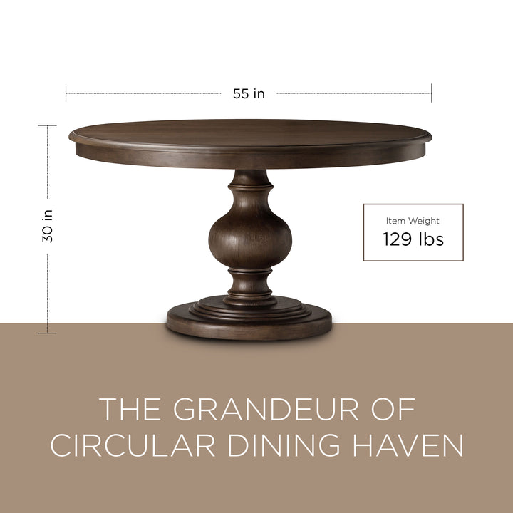 Maven Lane Zola Traditional Round Wooden Dining Table, Antiqued Brown (Open Box) - VMInnovations