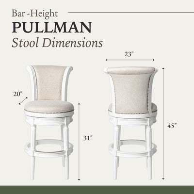 Maven Lane Pullman Bar Stool, Alabaster White Finish w/ Cream Fabric Upholstery