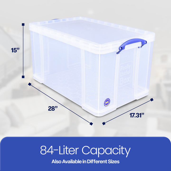 Really Useful Box 84L Storage Container w/Snap Lid & Clip Lock, Clear (Open Box) - VMInnovations
