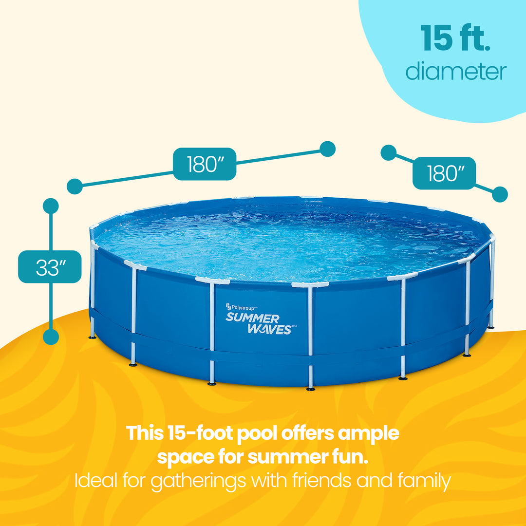 Summer Waves 15 Feet x 33 Inches Metal Frame Above Ground Pool Set with Pump - VMInnovations