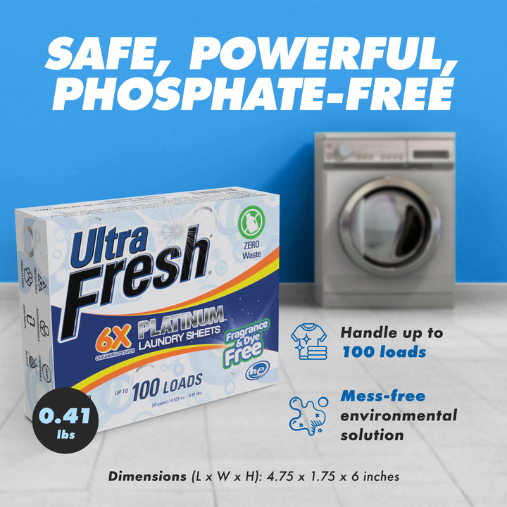 Ultra Fresh Platinum 6X Laundry Detergent Sheets with Fragrance and Dye Free