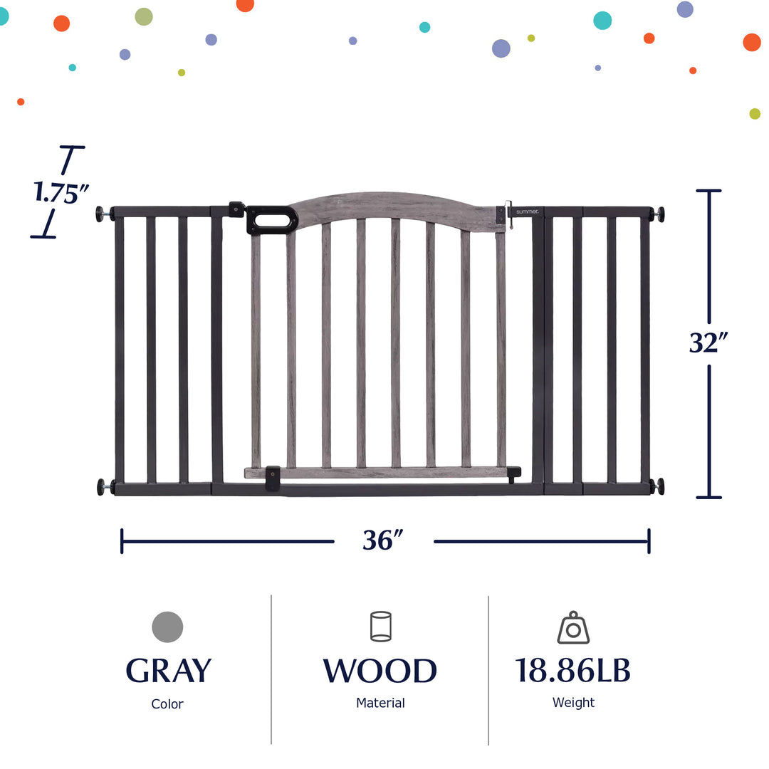 Summer Infant 32 Inch Summer Decorative Wood & Metal Pet and Baby Gate, Gray