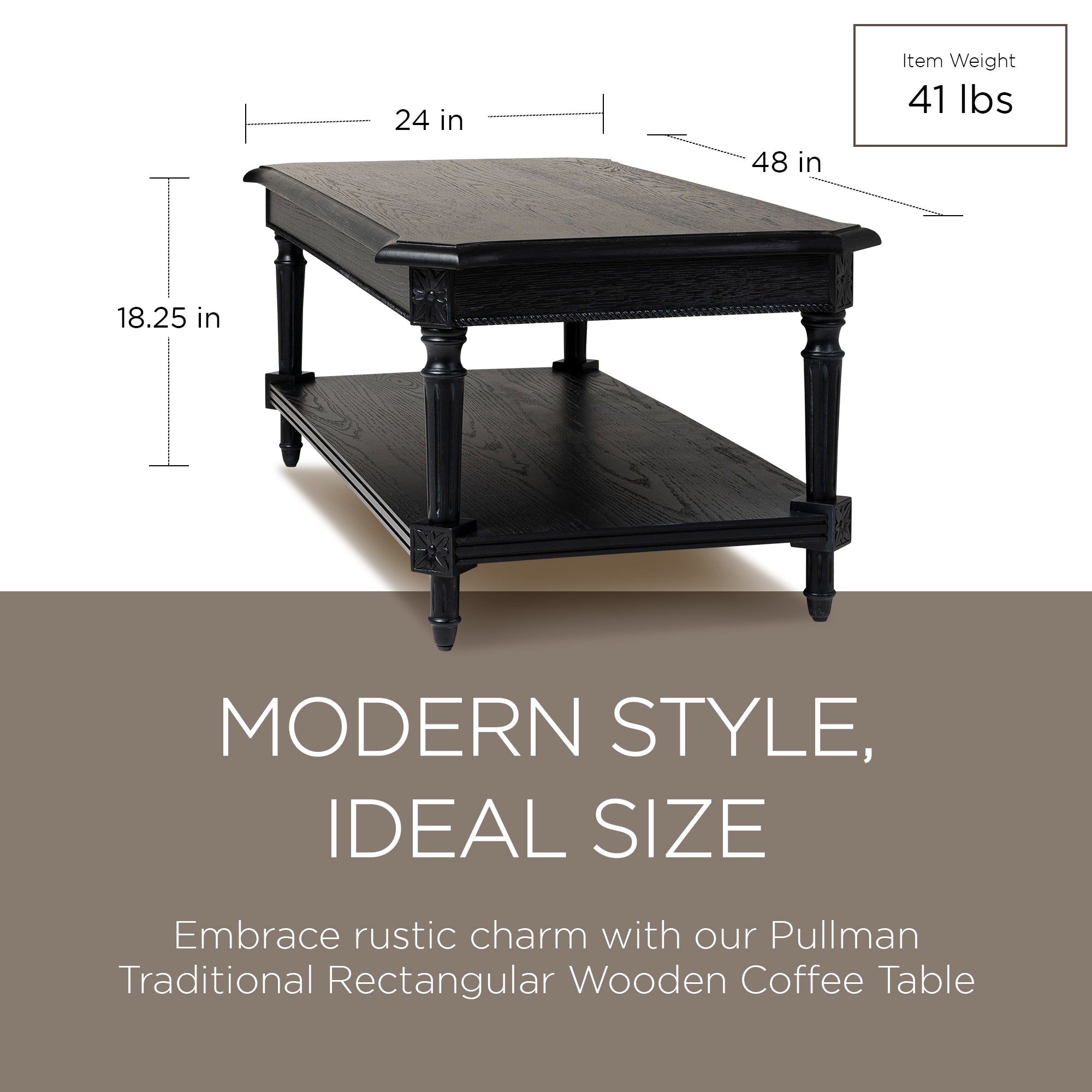 Maven Lane Traditional Rectangular Wooden Coffee Table, Antiqued Black (Used) - VMInnovations