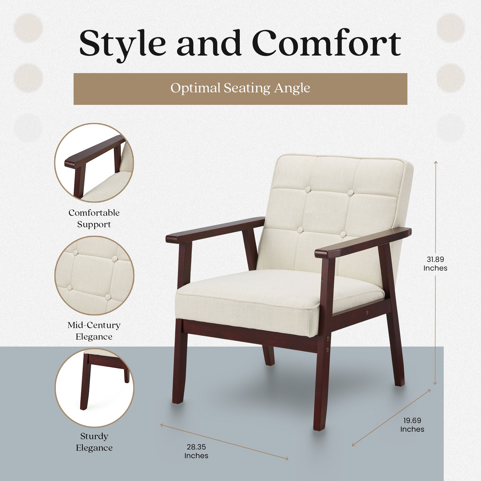 JOMEED Accent Chair w/Upholstered Wooden Frame and Fabric Cushion (Open Box) - VMInnovations