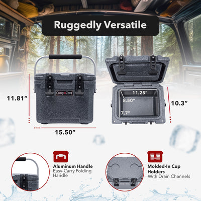 CAMP-ZERO 10 Lt 10.6 Qt Lidded Cooler w/2 Molded In Cup Holders, Black(Open Box) - VMInnovations