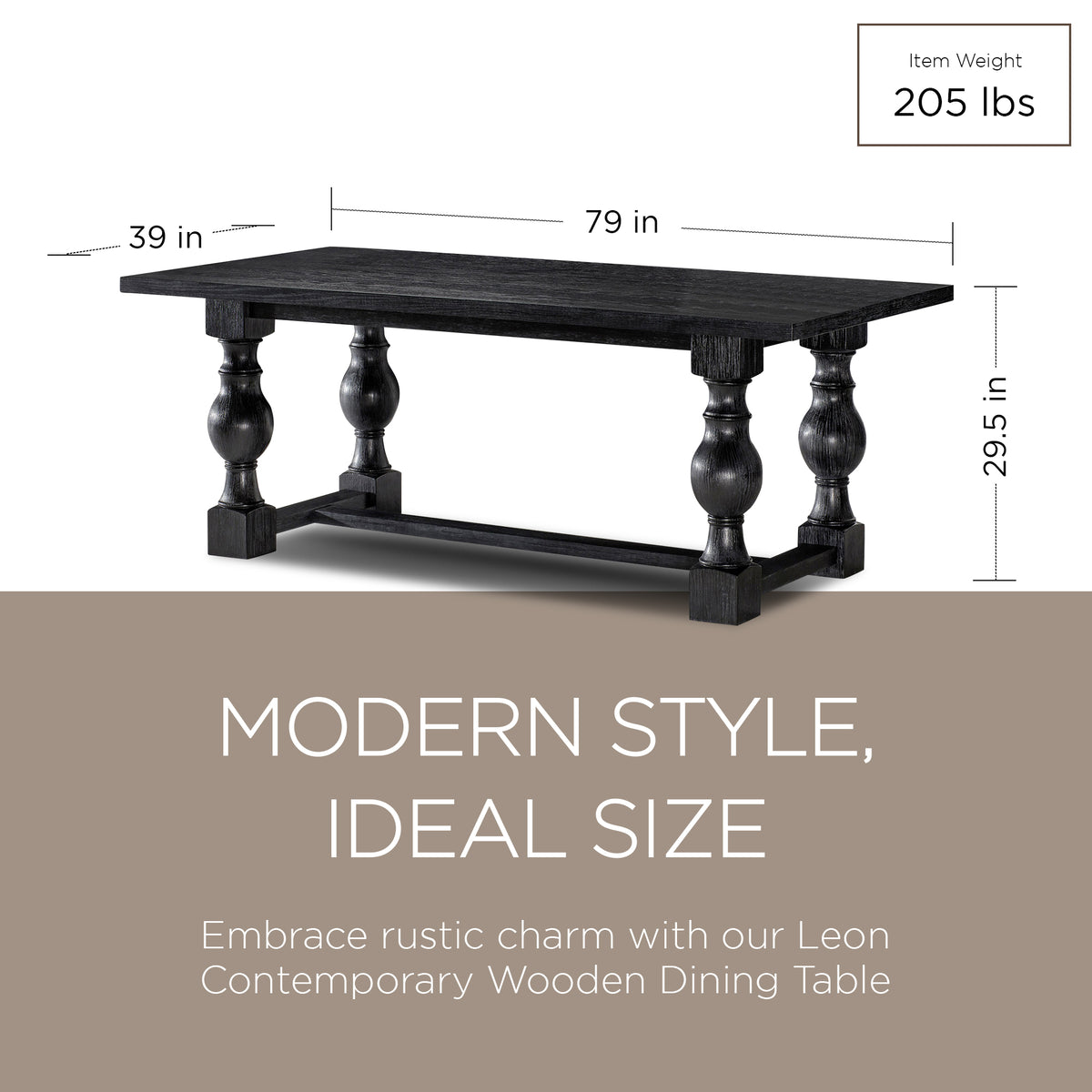 Maven Lane Leon Traditional Wooden Dining Table in Antiqued Black Finish - VMInnovations