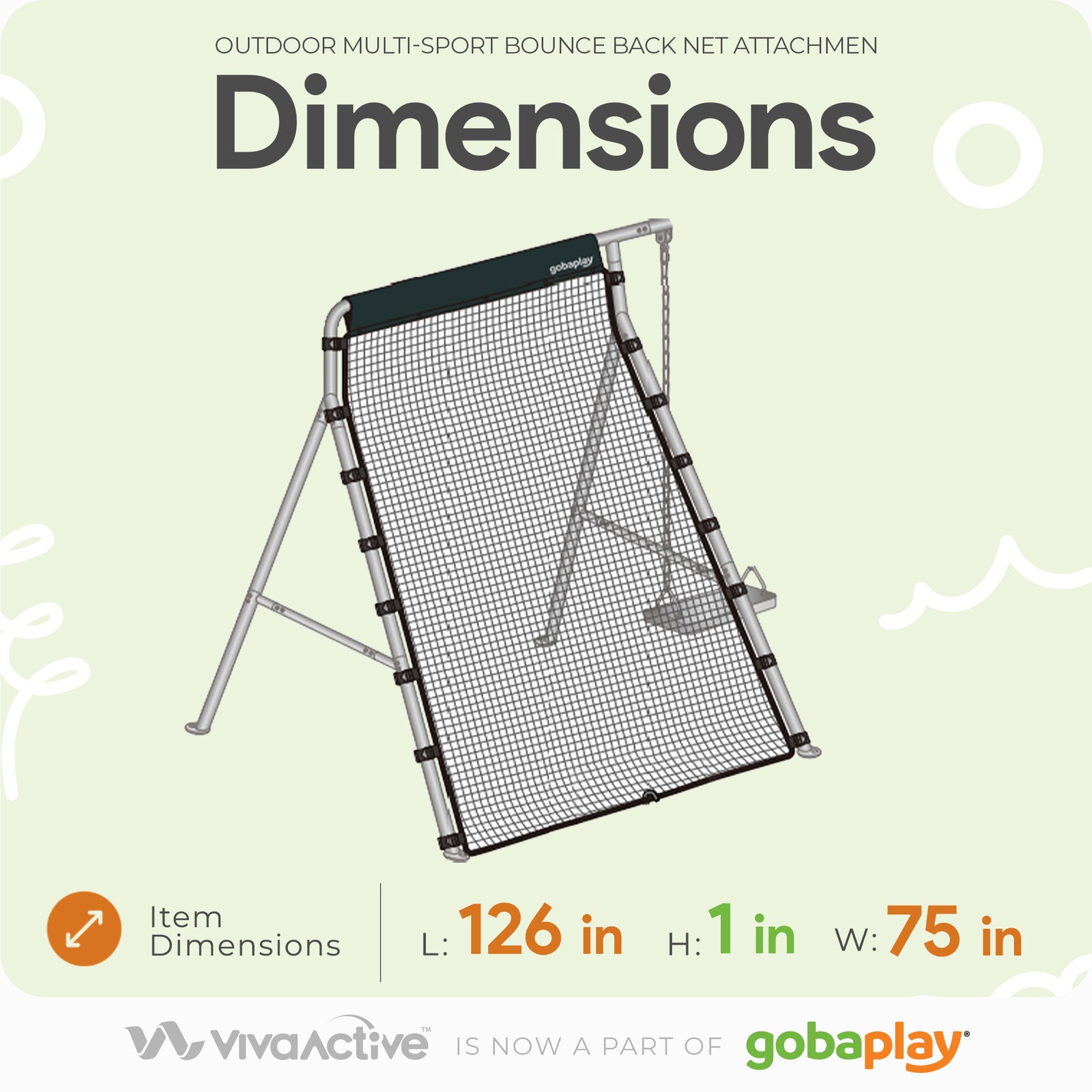 gobaplay Bounce Back Net , 126”x75” Rebounder Attachment, Swingset Not Included - VMInnovations