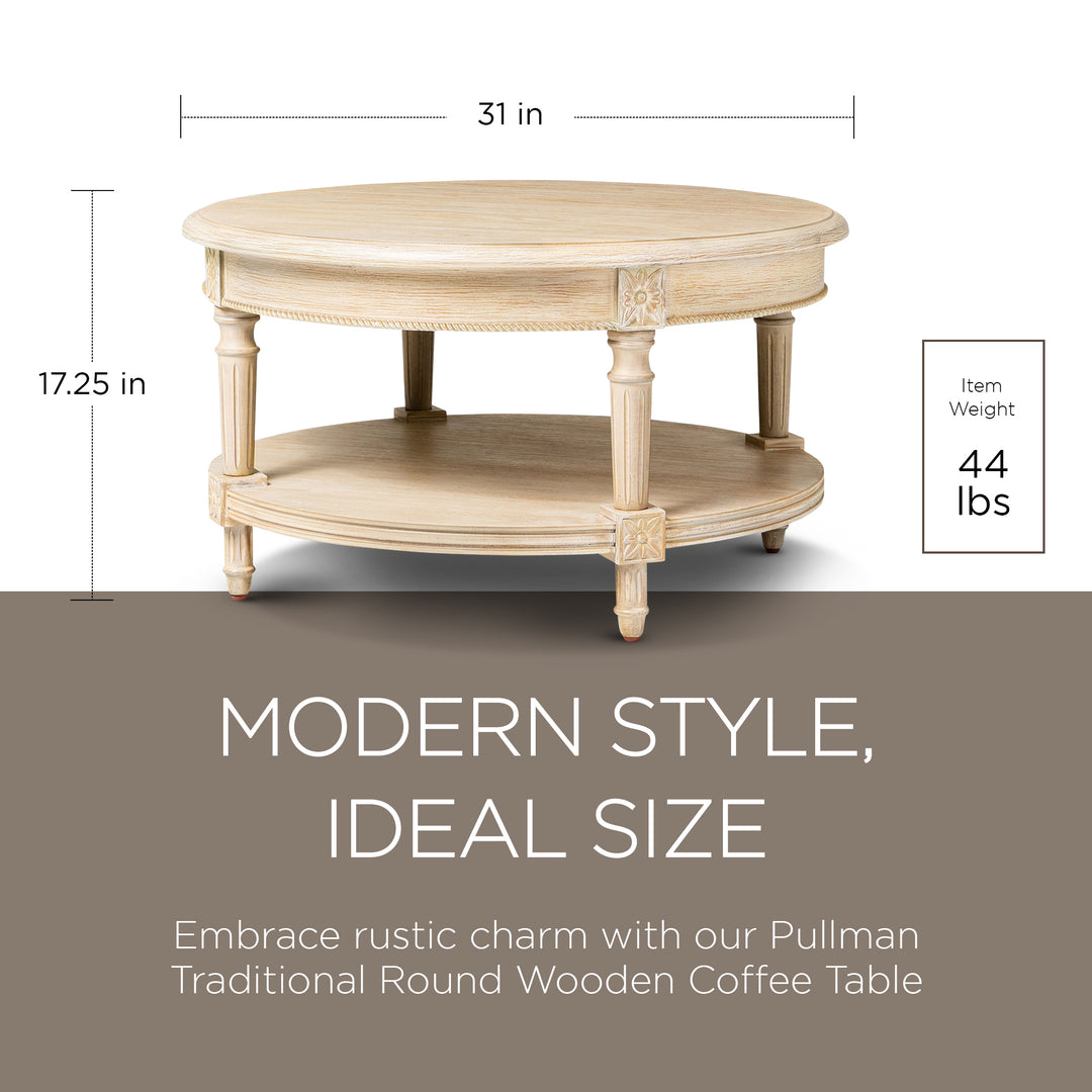Maven Lane Traditional Wooden Coffee Table, Antiqued White Finish (For Parts) - VMInnovations
