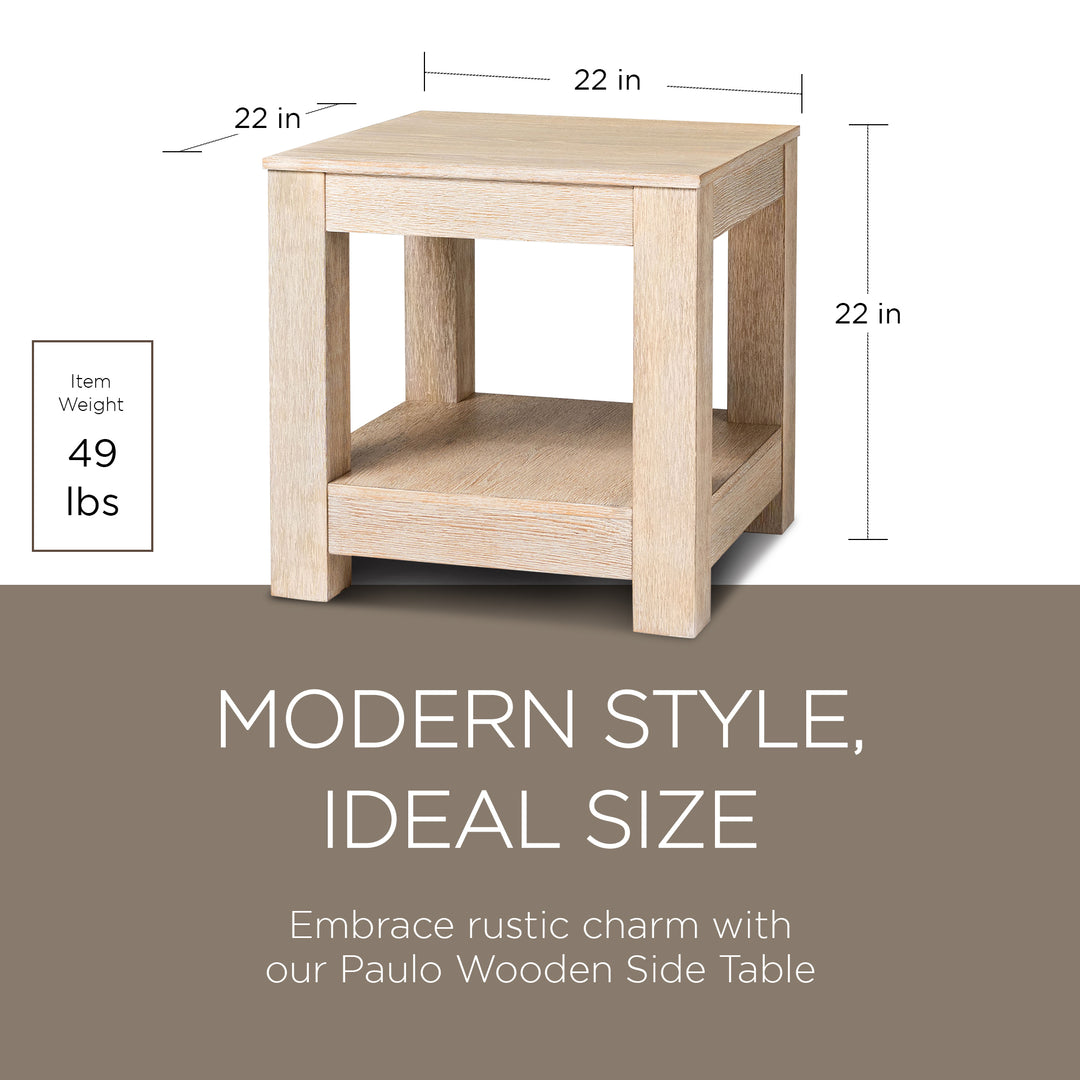 Maven Lane Paulo Wooden Side Table in Weathered White Finish (Open Box) - VMInnovations