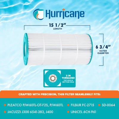 Hurricane Spa Filter Cartridge for PJW60TL-OT-F2S and Unicel 6CH-961, 2 Pack