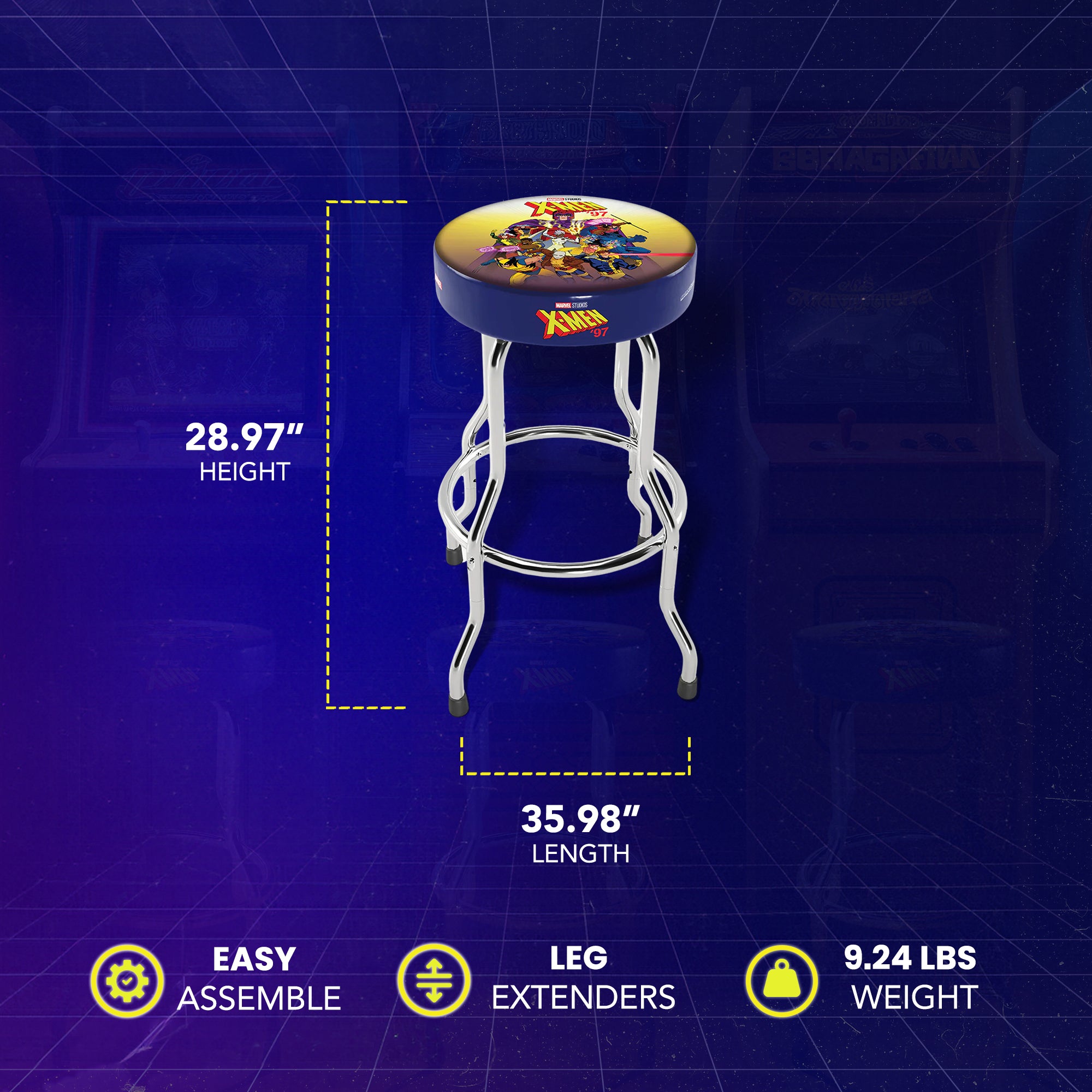 Arcade1Up X-Men Adjustable Arcade Stool w/Chrome Plated Steel Frame (Open Box) - VMInnovations