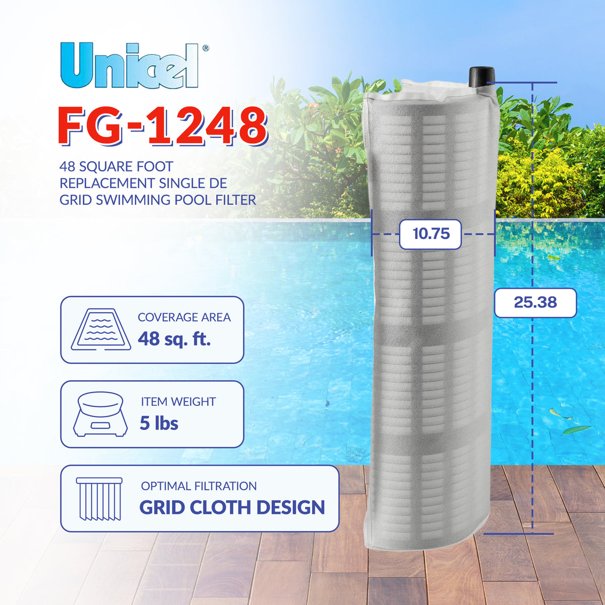 Unicel FG-1248 Pentair Purex Replacement 25.38" x 10.75" DE Filter Grid | Used