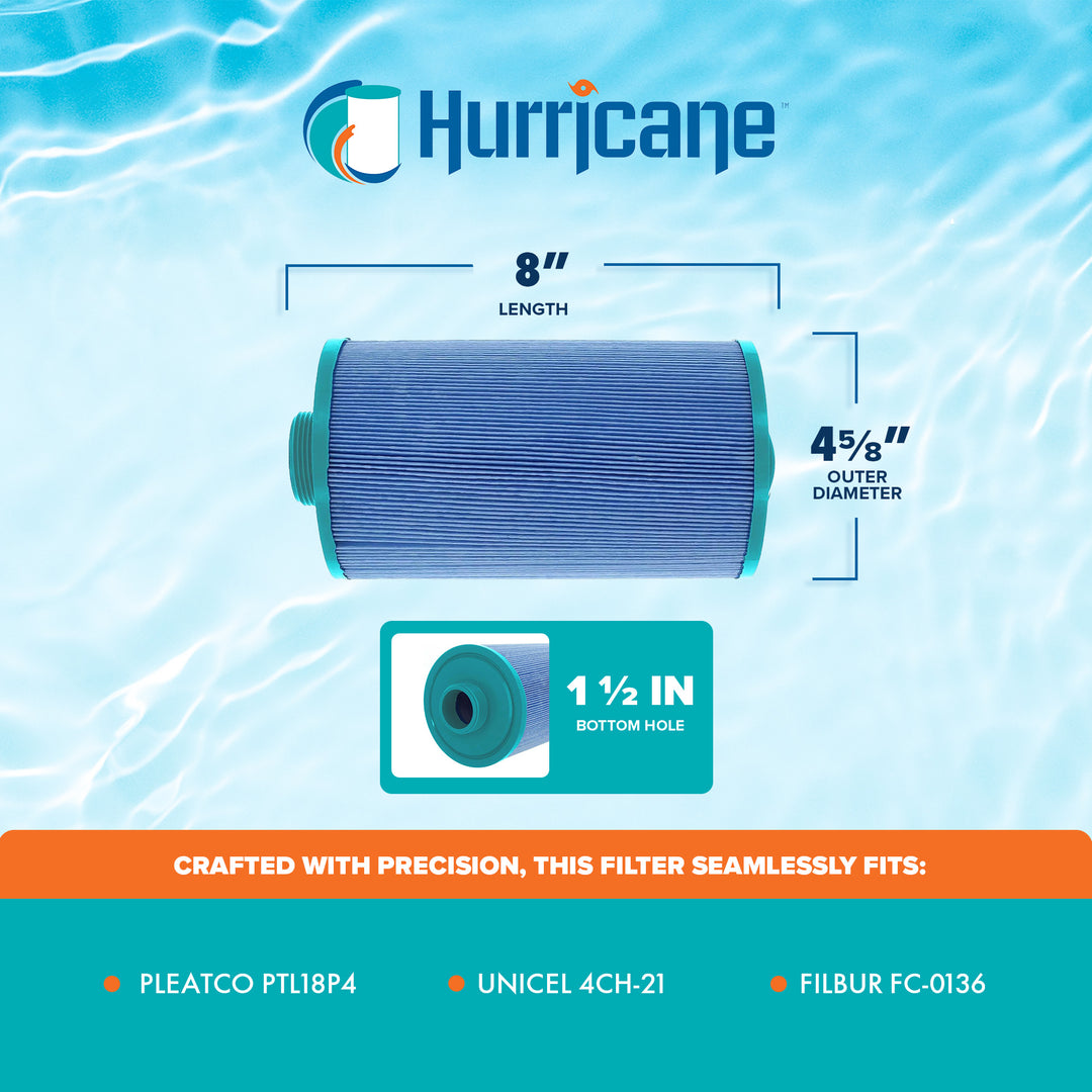 Hurricane Filters HF4H21-01M Elite Aseptic Spa Filter Cartridge Replacement for PTL18P4, Unicel 4CH-21, Filbur FC-0121, and Other Compatible Models