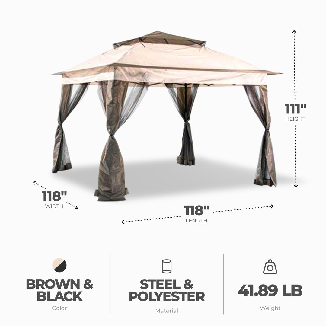 Four Seasons Courtyard 10 x 10’ Steel Frame Pop Up Pagoda Gazebo, Brown/Black - VMInnovations