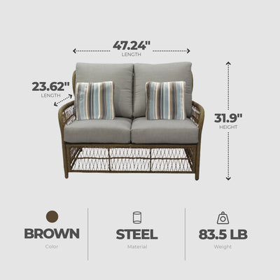 Four Seasons Courtyard Positano Wicker Cushioned Loveseat w/ 2 Accessory Pillows - VMInnovations
