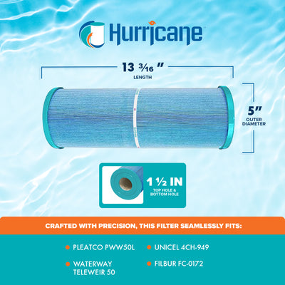 Hurricane Elite Aseptic Spa Cartridge Filter for Pleatco PWW50L, Unicel 4CH-949