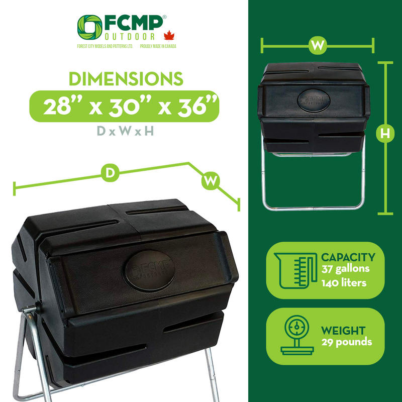 FCMP Outdoor Portable 37 Gallon 1 Piece Tumbling Composter Bin for Soil (Used)