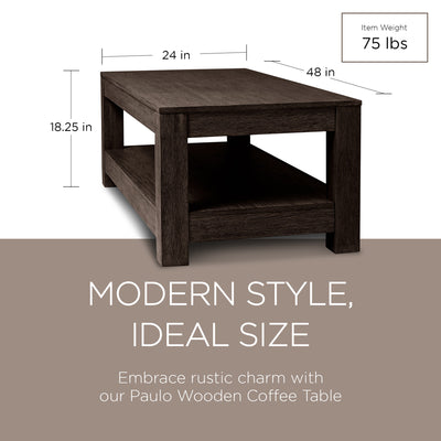 Maven Lane Paulo Wooden Coffee Table in Weathered Brown Finish (Open Box)