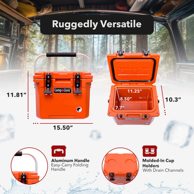 CAMP-ZERO 10 Liter 10.6 Quart Cooler w/2 Molded In Cup Holders, Orange(Open Box) - VMInnovations