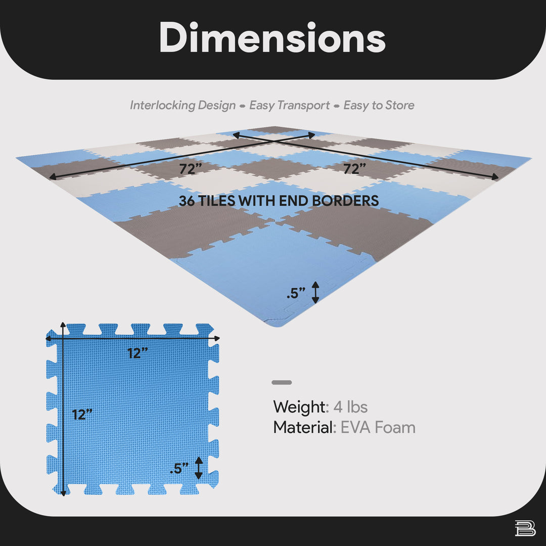 BalanceFrom 36 Tile Thick Interlocking Puzzle Foam Exercise Play Mat (Open Box) - VMInnovations