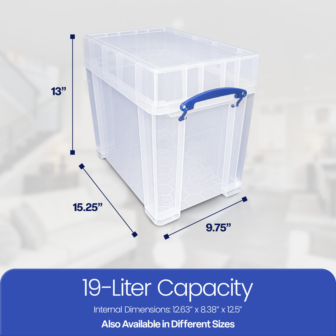 Really Useful Box 19 Liters Transparent Storage Container with Snap Lid, 2 Pack