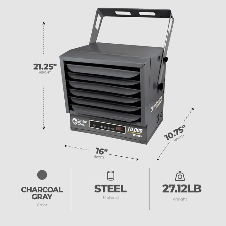 Comfort Zone 10,000W Fan Forced Ceiling Mount Industrial Heater, (For Parts) - VMInnovations