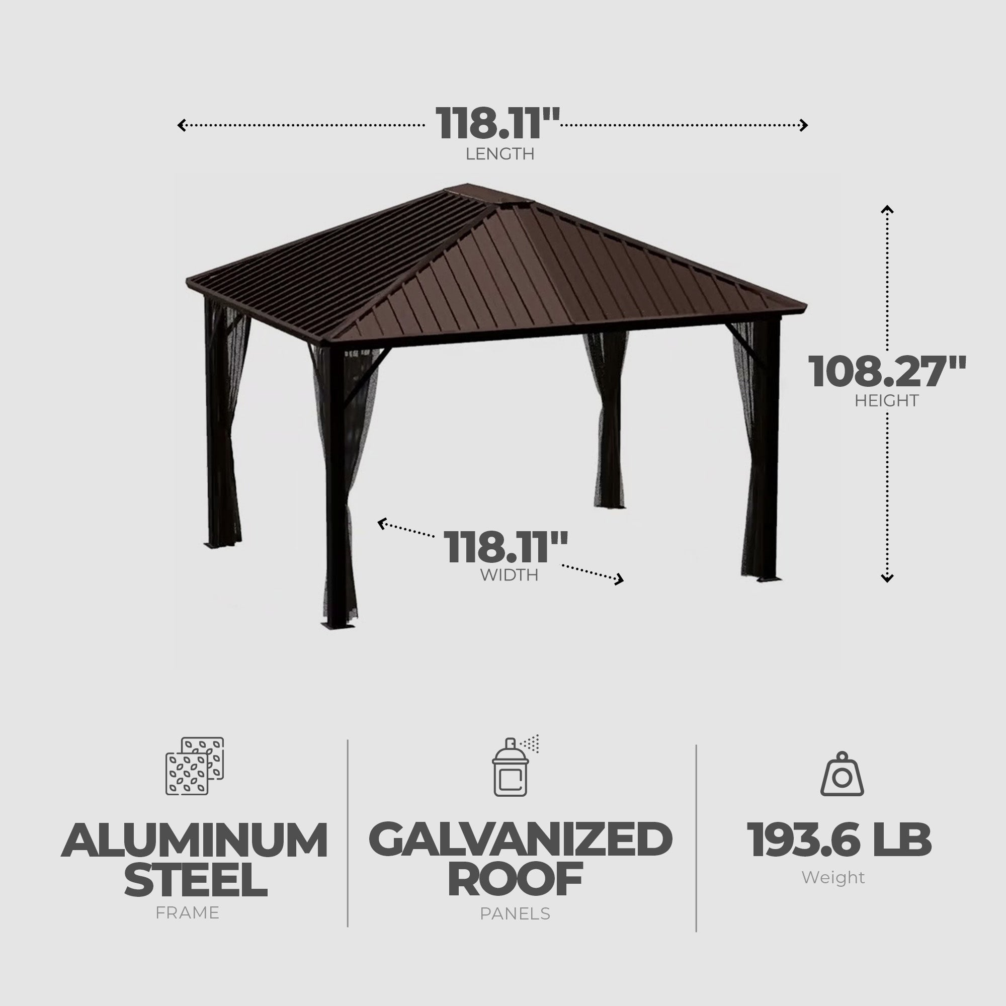Sojag Dakota 10 x 10 Feet Aluminum Gazebo with Nylon Mosquito Netting, Brown