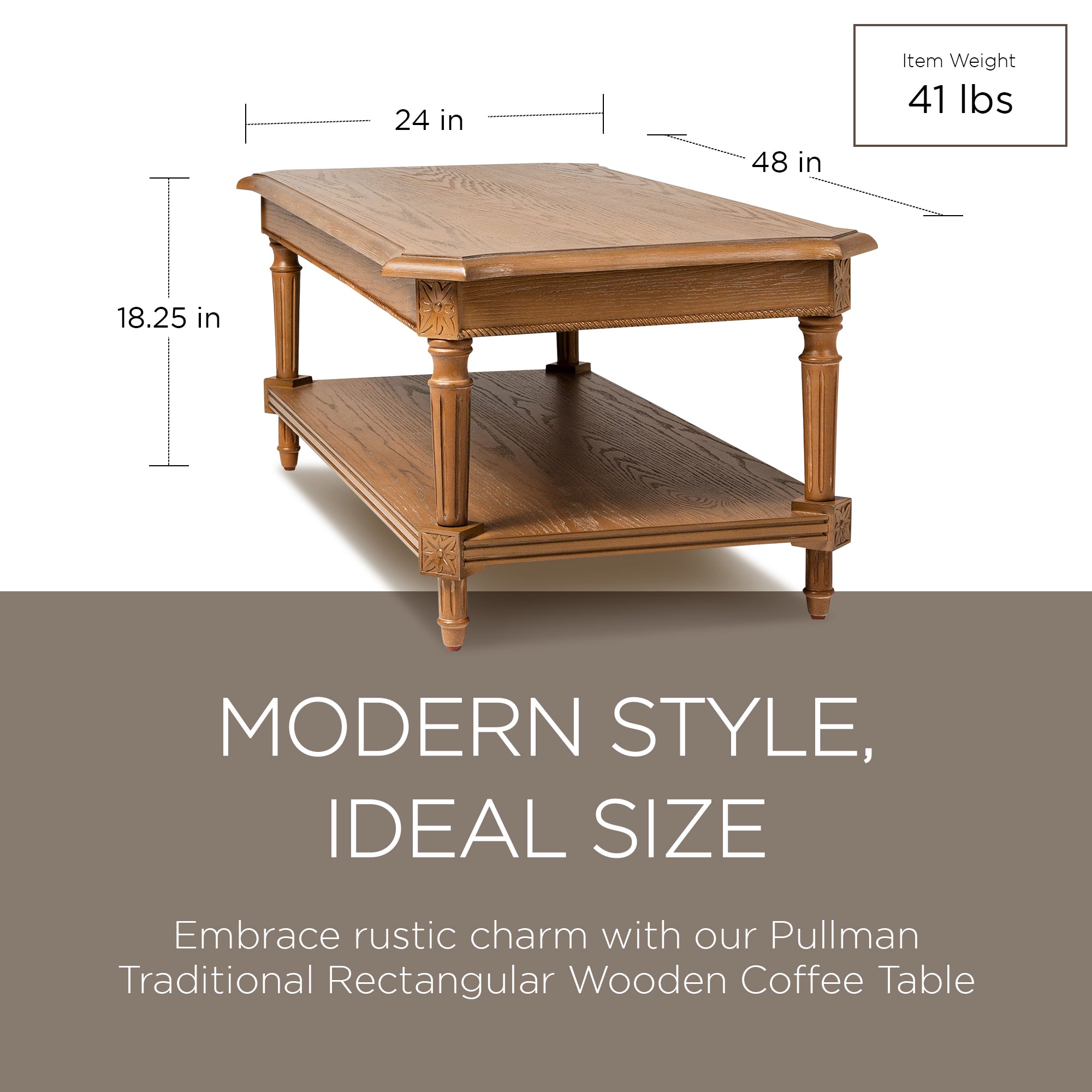 Maven Lane Pullman Rectangular Coffee Table, Antiqued Natural