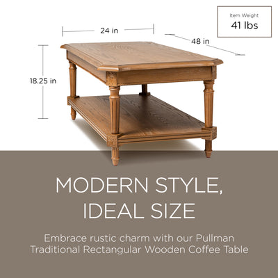 Maven Lane Pullman Rectangular Coffee Table, Antiqued Natural Finish (For Parts) - VMInnovations