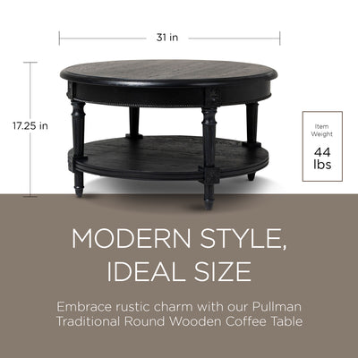 Maven Lane Pullman Traditional Round Coffee Table, Antiqued Black Finish (Used)