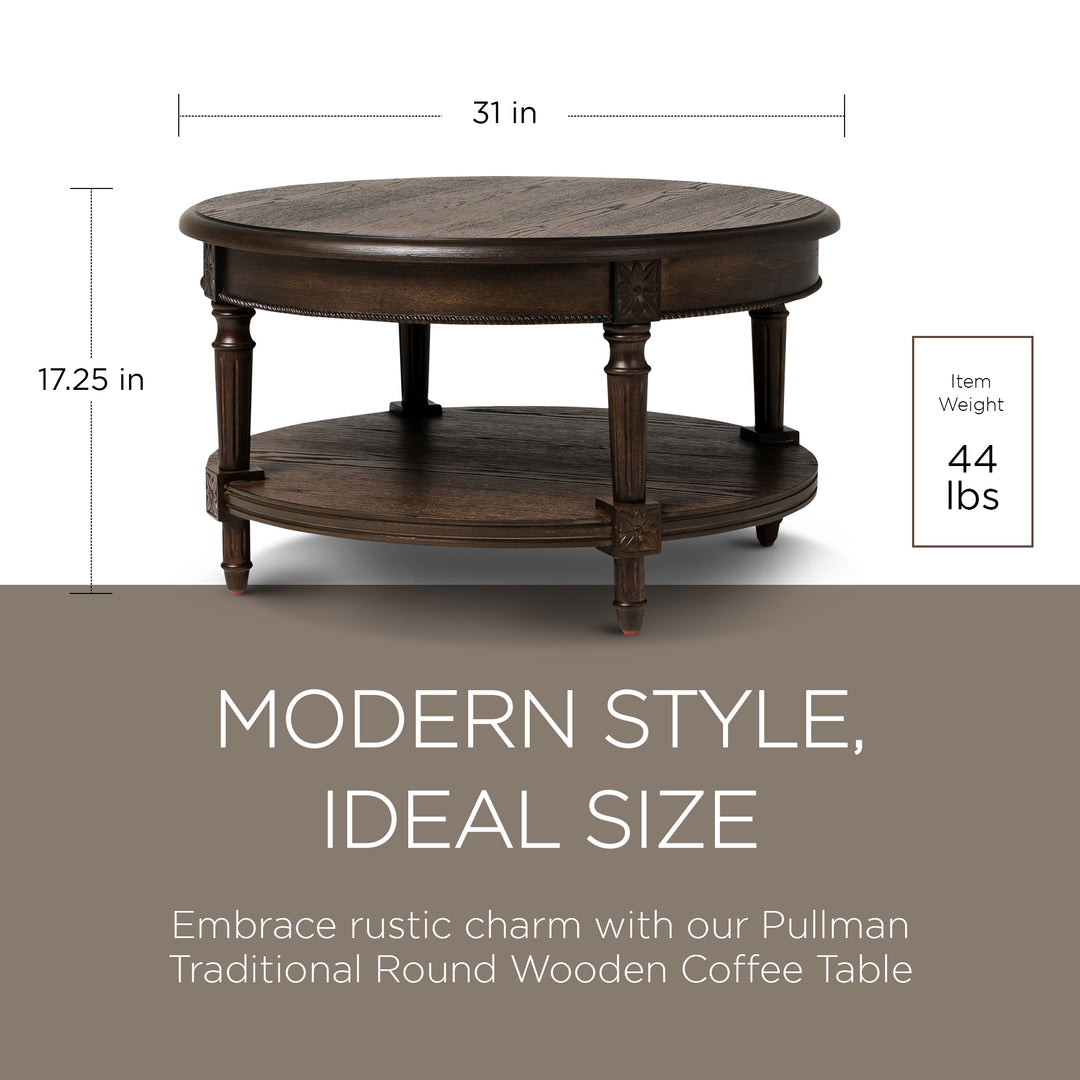 Maven Lane Traditional Wooden Coffee Table, Antiqued Brown Finish (Open Box) - VMInnovations
