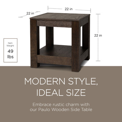 Maven Lane Paulo Wooden Side Table in Weathered Brown Finish (Used)