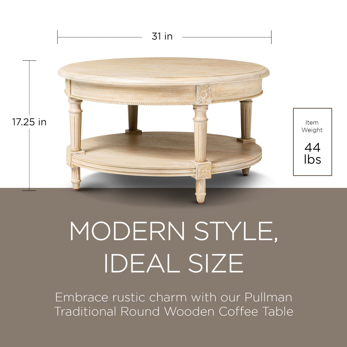 Maven Lane Pullman Traditional Wooden Coffee Table, Antiqued White Finish (Used)