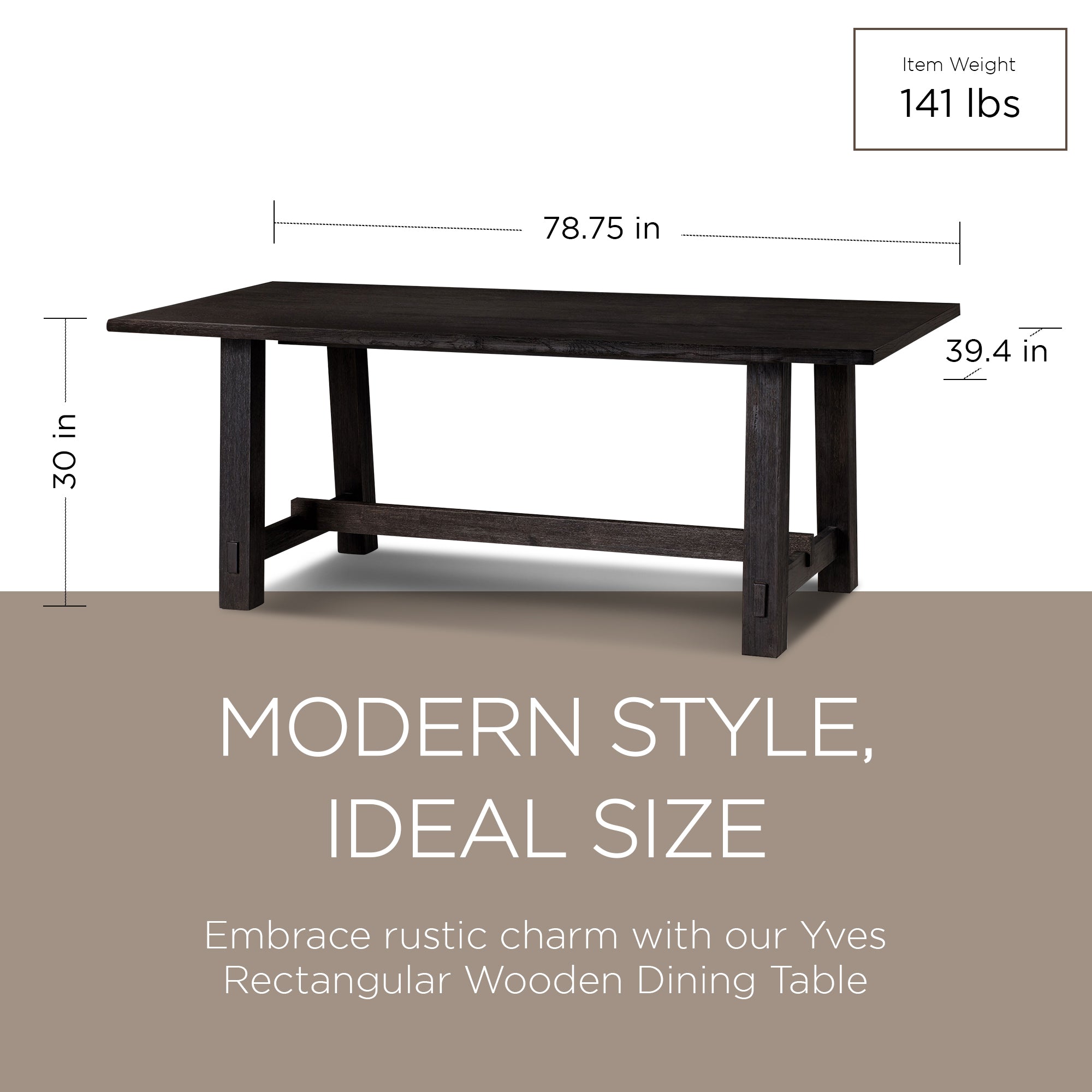 Maven Lane Yves Rectangular Wooden Dining Table in Weathered Finish (Open Box)