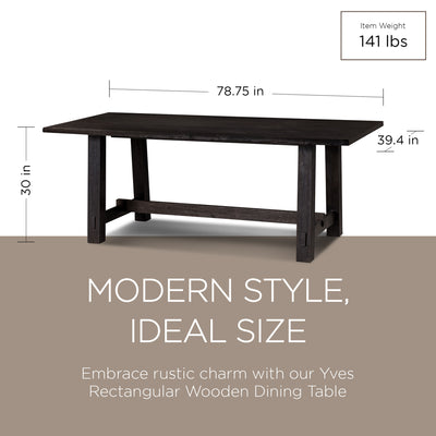 Maven Lane Yves Rectangular Wooden Dining Table in Weathered Finish (Open Box)