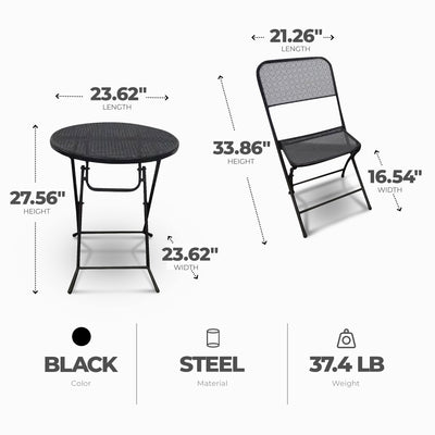 Four Seasons Courtyard Padova Foldable 3pc Bistro Dining Set, Black (Open Box) - VMInnovations