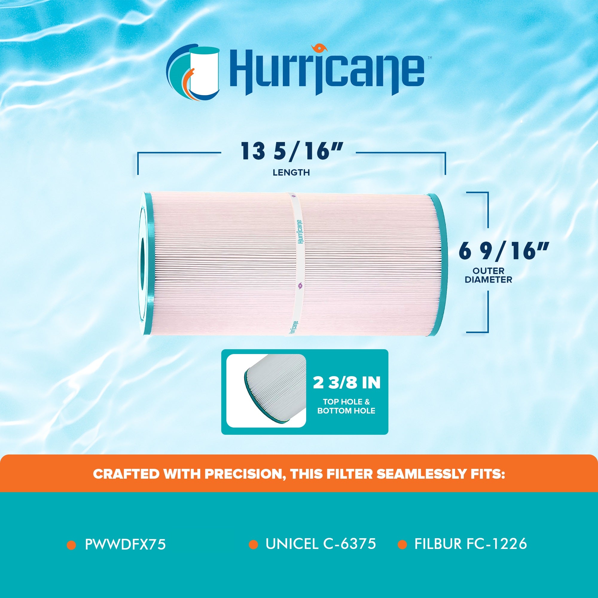 Hurricane Advanced Spa Filter Cartridge for PWWDFX75, C-6375 and FC-1226, 2 Pack - VMInnovations