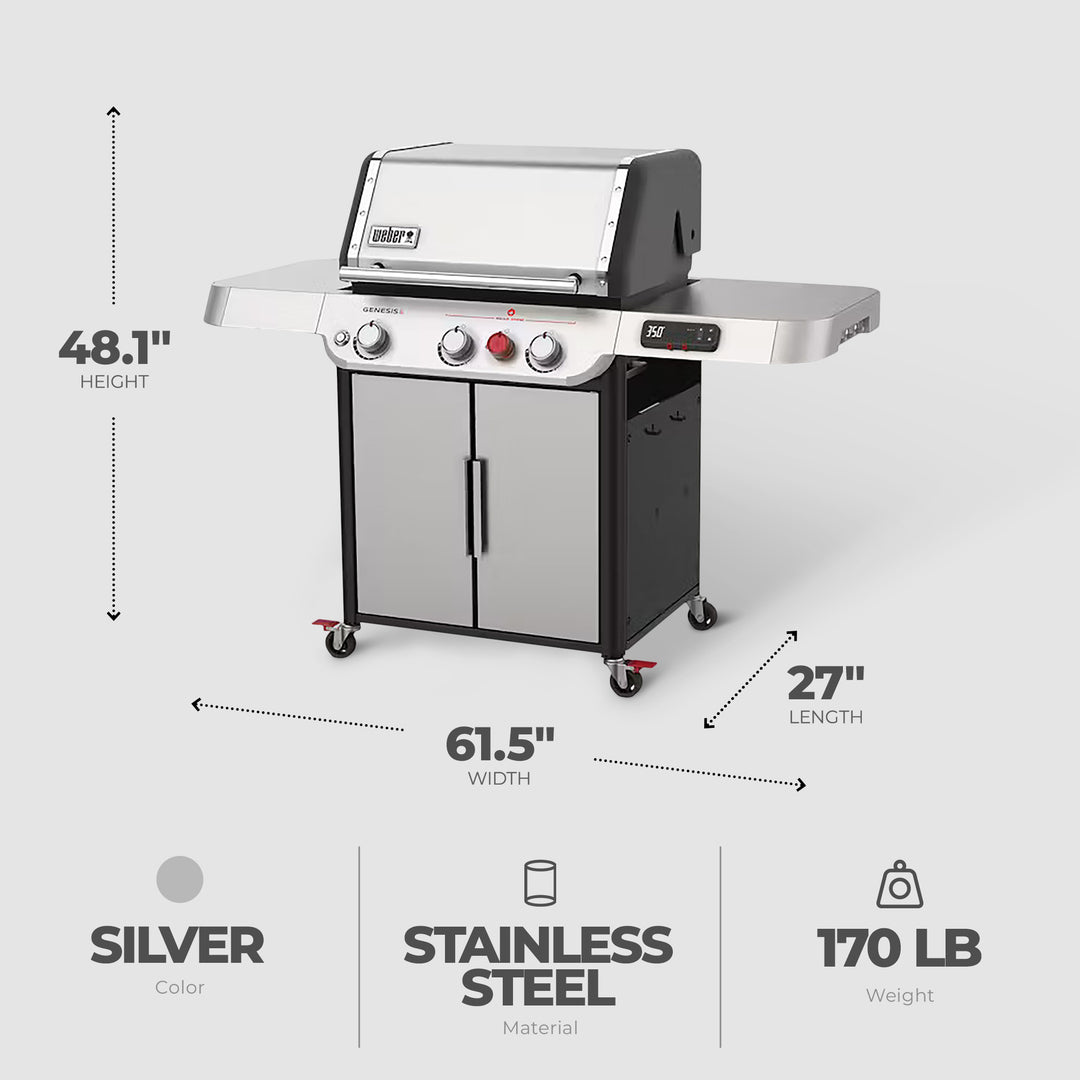 Weber Genesis SX-325s Smart Tech 3 Burner LP Gas Grill with Sear Burner, Silver - VMInnovations