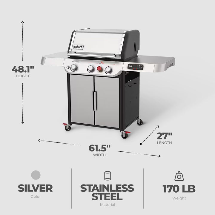 Weber Genesis SX-325s Smart Tech 3 Burner LP Gas Grill with Sear Burner, Silver - VMInnovations