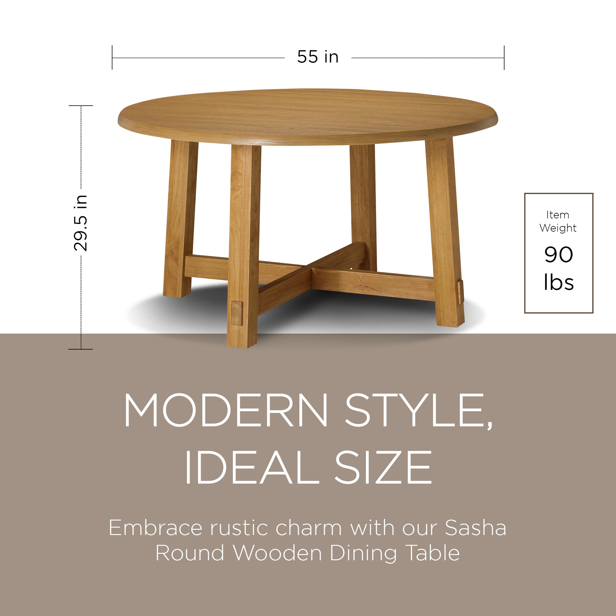 Maven Lane Sasha Round Wooden Dining Table in Weathered Natural Finish(Open Box) - VMInnovations